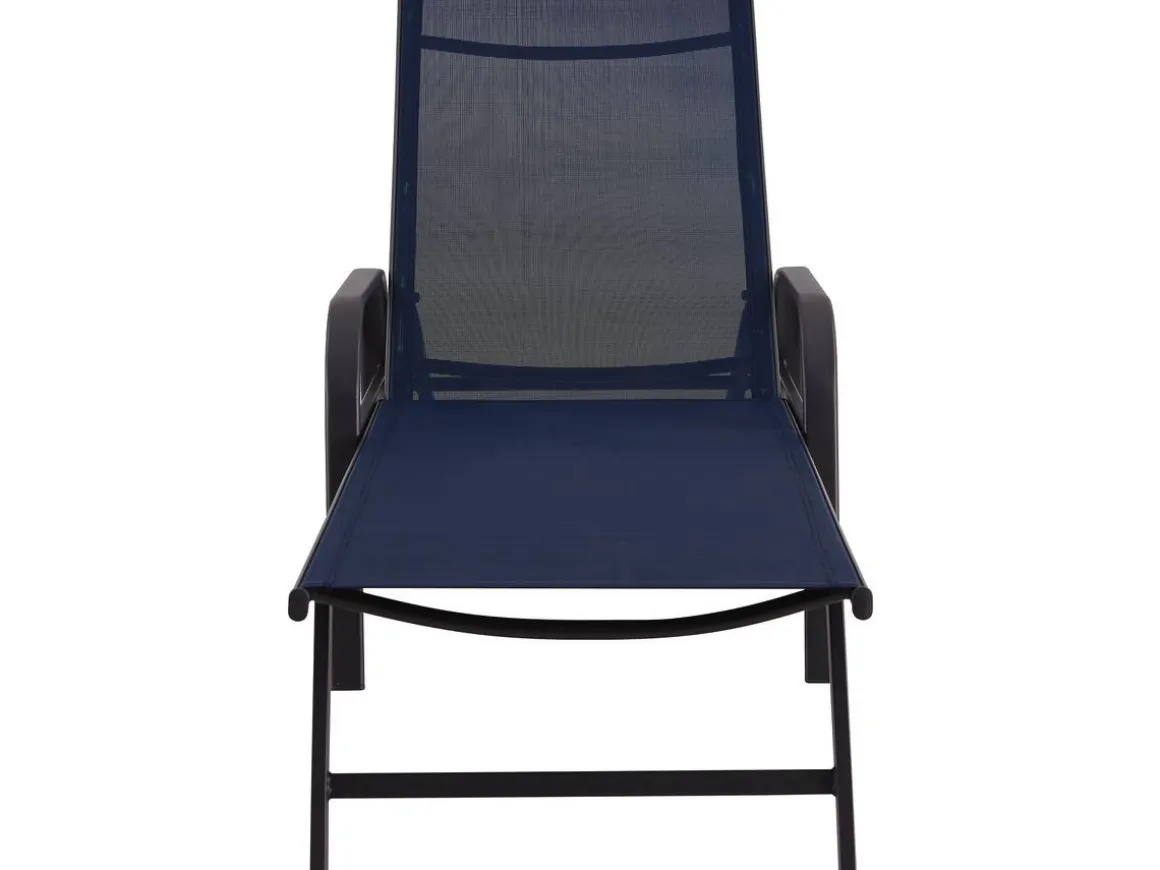 Lot de 2 Bains de soleil en métal avec accoudoirs "Farniente" - Bleu nuit