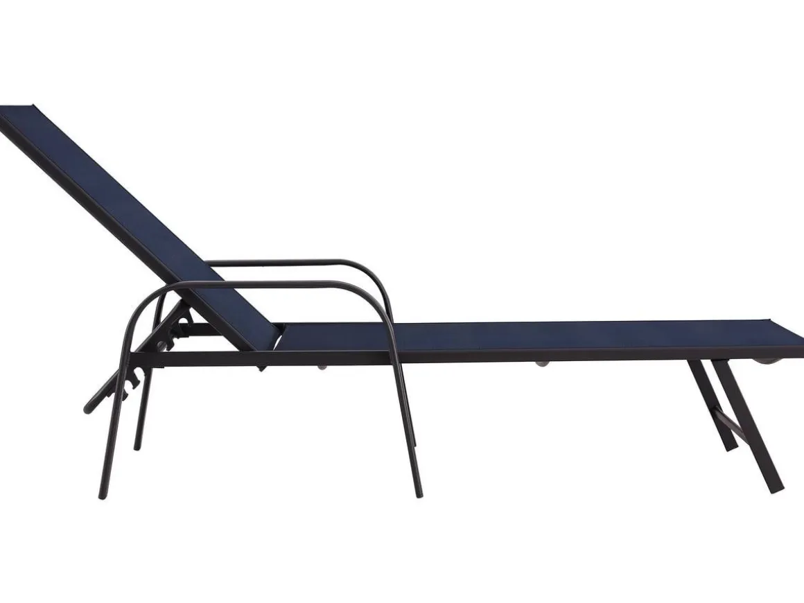 Lot de 2 Bains de soleil en métal avec accoudoirs "Farniente" - Bleu nuit