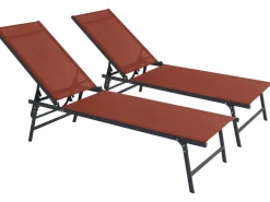 Lot de 2 bains de soleil en métal "Sublima" - 180 x 54 x 104 cm - Terracotta