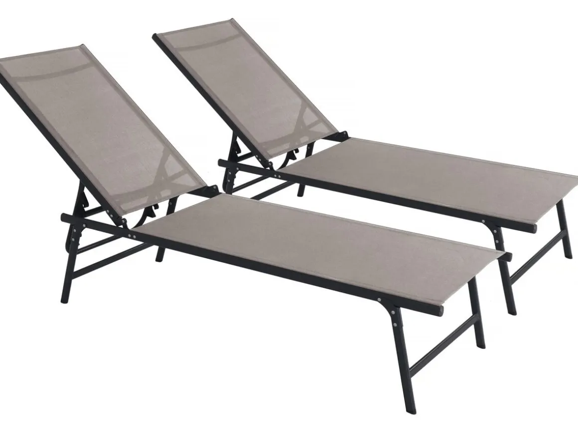 Lot de 2 bains de soleil en métal "Sublima" - 180 x 54 x 104 cm - Taupe