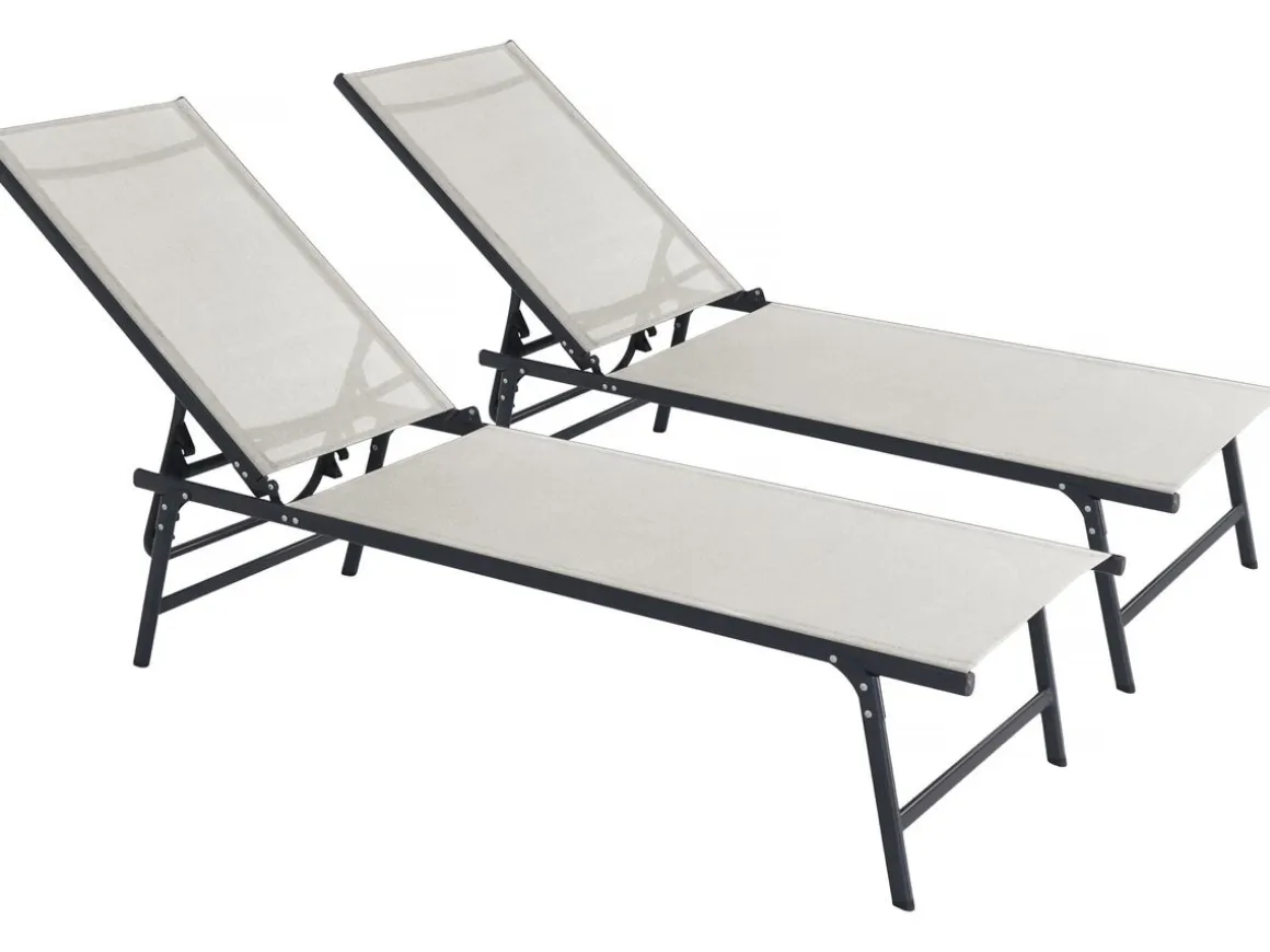 Lot de 2 bains de soleil en métal "Sublima" - 180 x 54 x 104 cm - Beige