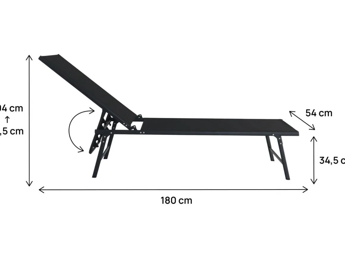 Lot de 2 bains de soleil en métal "Sublima" - 180 x 54 x 104 cm - Noir