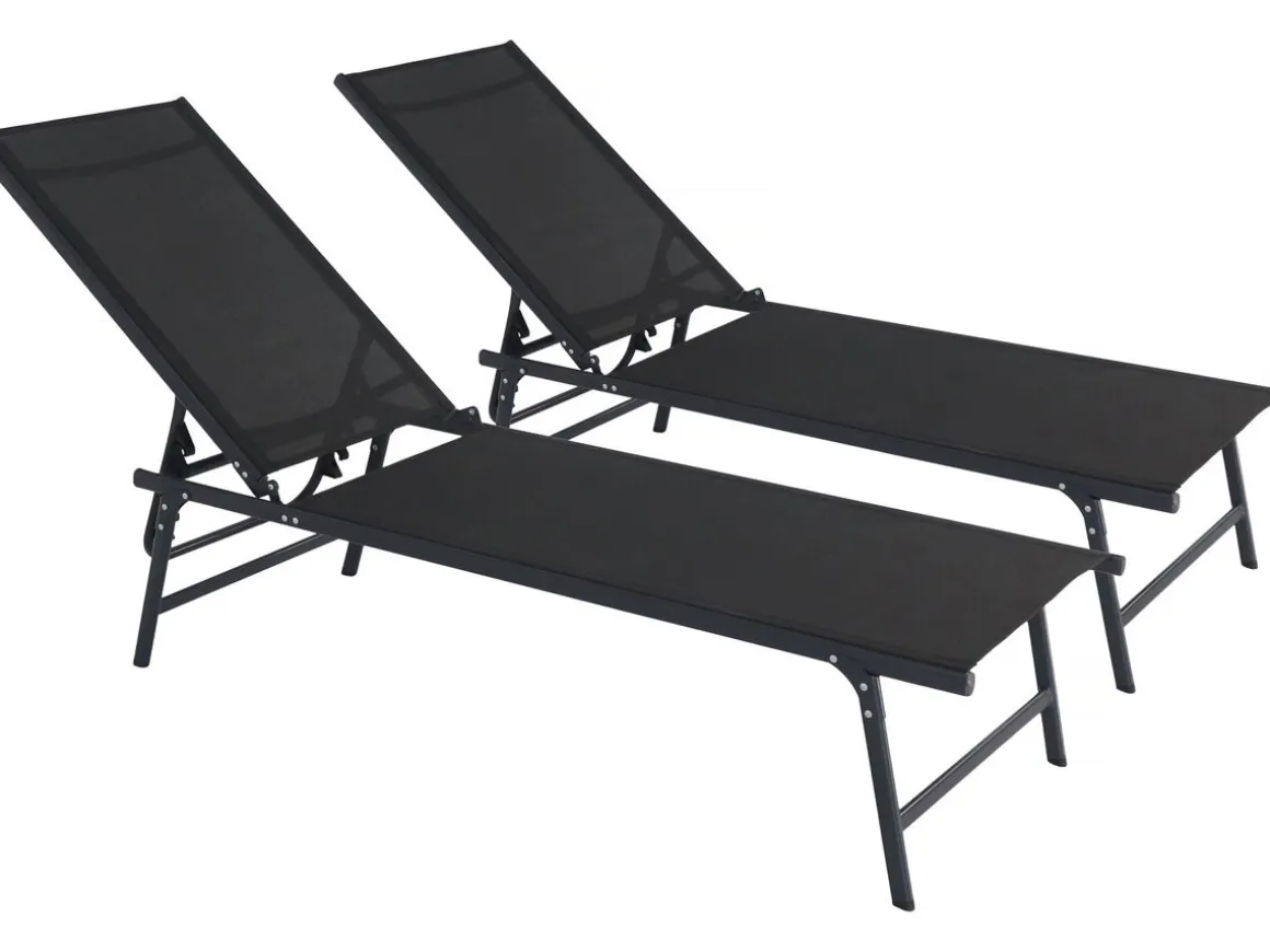 Lot de 2 bains de soleil en métal "Sublima" - 180 x 54 x 104 cm - Noir