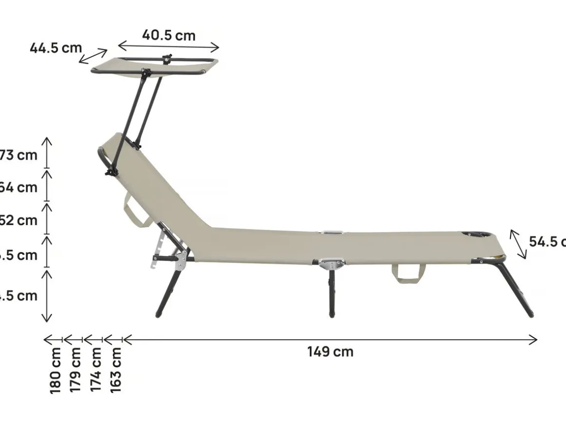 Lot de 2 bains de soleil pliable "Lazy" - Avec pare soleil - Taupe