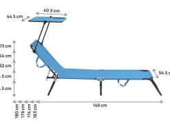Lot de 2 bains de soleil pliable "Lazy" - Avec pare soleil - Bleu