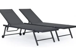 Lot de 2 bains de soleil textilène aluminium 