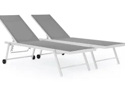 Lot de 2 bains de soleil textilène aluminium