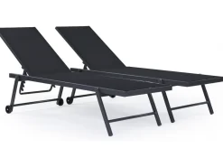 Lot de 2 bains de soleil textilène aluminium 