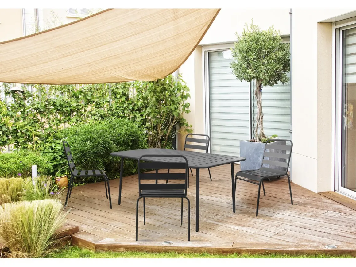 Lot de 4 chaises de jardin en métal empilables "Bilbao" - Gris