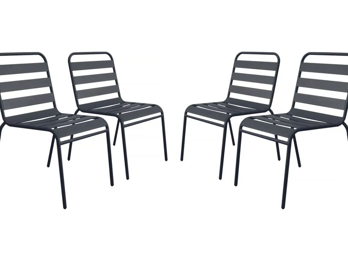 Lot de 4 chaises de jardin en métal empilables "Bilbao" - Gris
