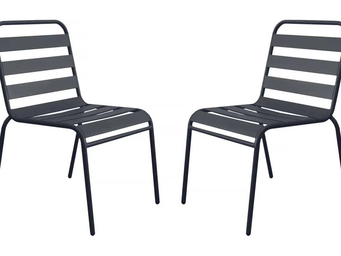 Lot de 2 chaises de jardin en métal empilables "Bilbao" - Gris