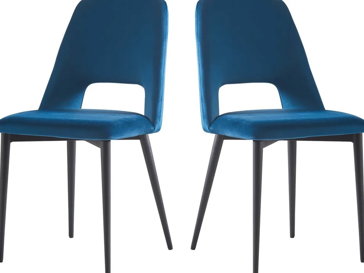 Lot de 2 Chaises en velours "Fedora" - Bleu foncé