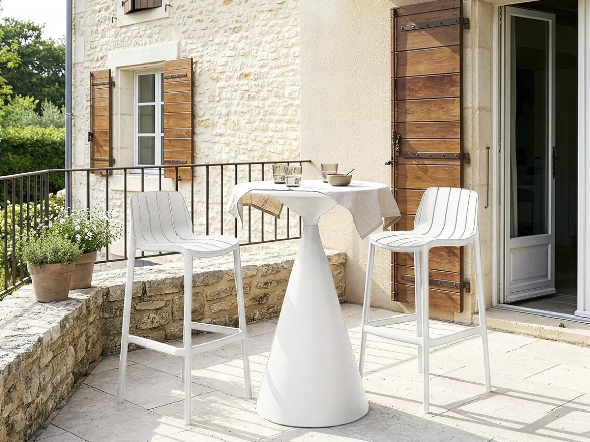 Lot de 2 chaises hautes de jardin empilable "Vaena" - Blanc