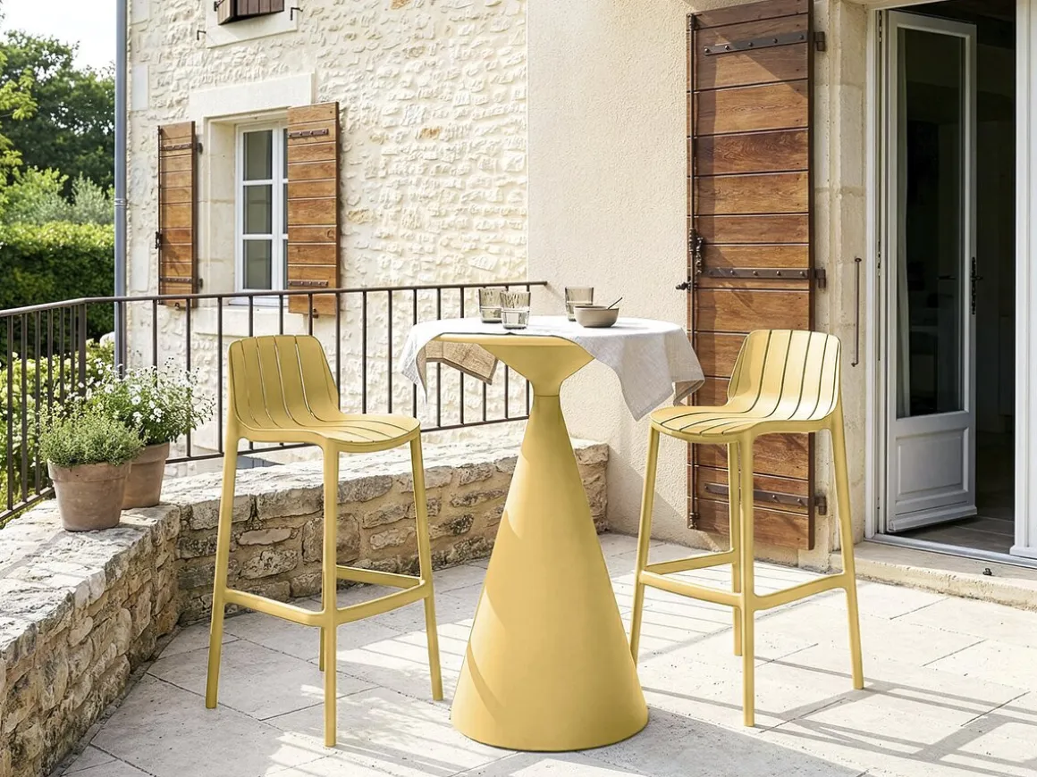 Lot de 2 chaises hautes de jardin empilable "Vaena" - Jaune