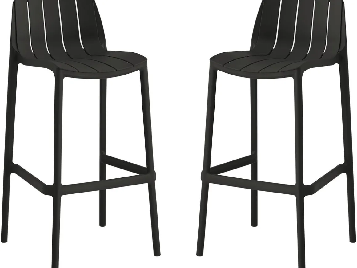 Lot de 2 chaises hautes de jardin empilable "Vaena" - Noir