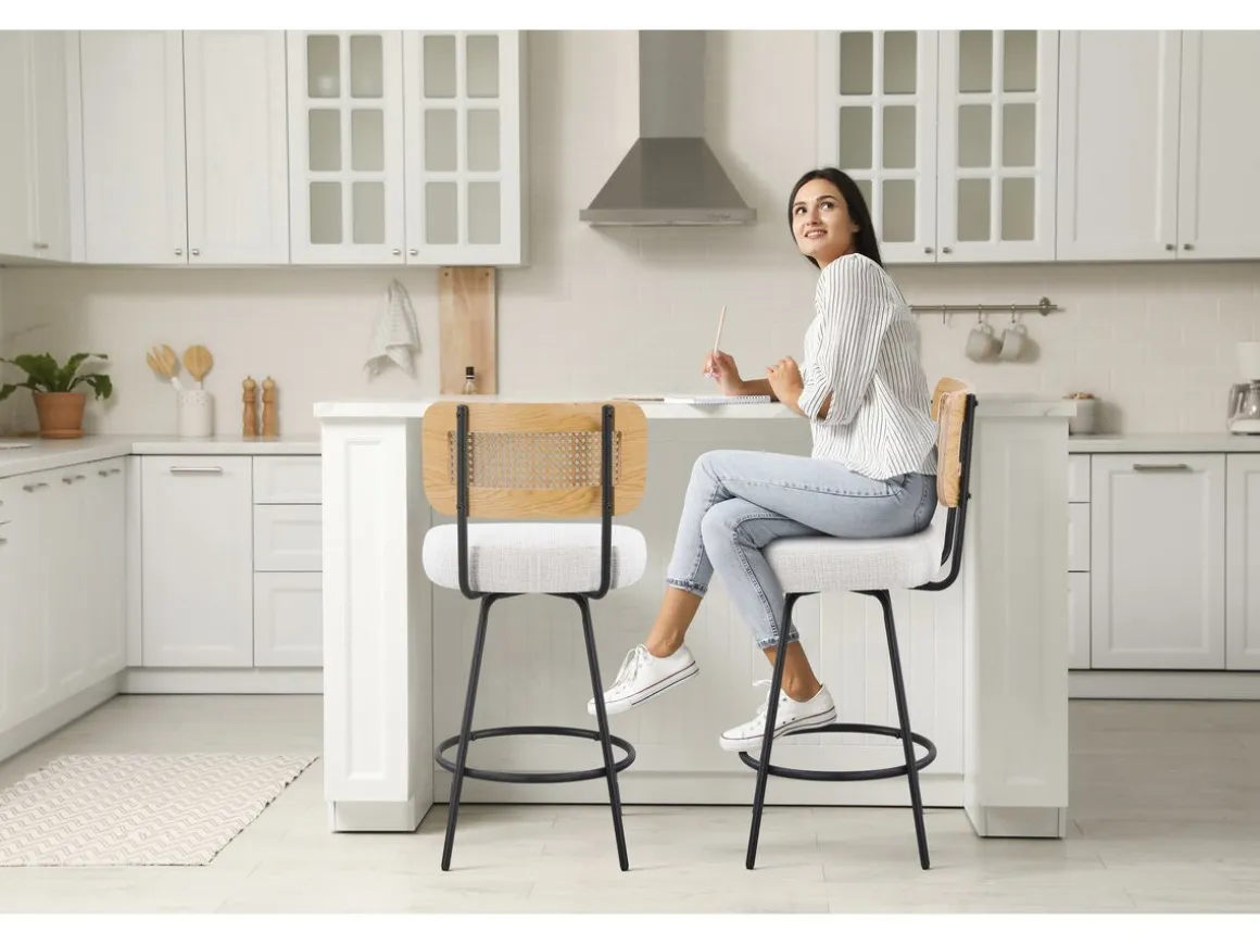 Lot de 2 chaises hautes en tissu "Wilfried" - 51 x 44 x 95 cm - Beige
