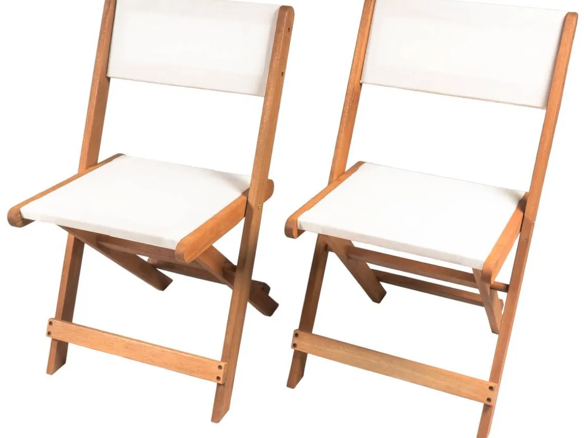 Lot de 2 chaises pliantes en bois exotique "Seoul" - Maple - Beige