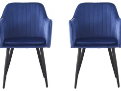 Lot de 2 chaises "Velma" en velours avec accoudoirs - Bleu