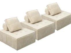 Lot de 3 chauffeuses pour canapé modulables en tissu texturé "Velluto" - Beige