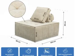 Lot de 2 chauffeuses pour canapé modulables en tissu texturé "Velluto" - Beige