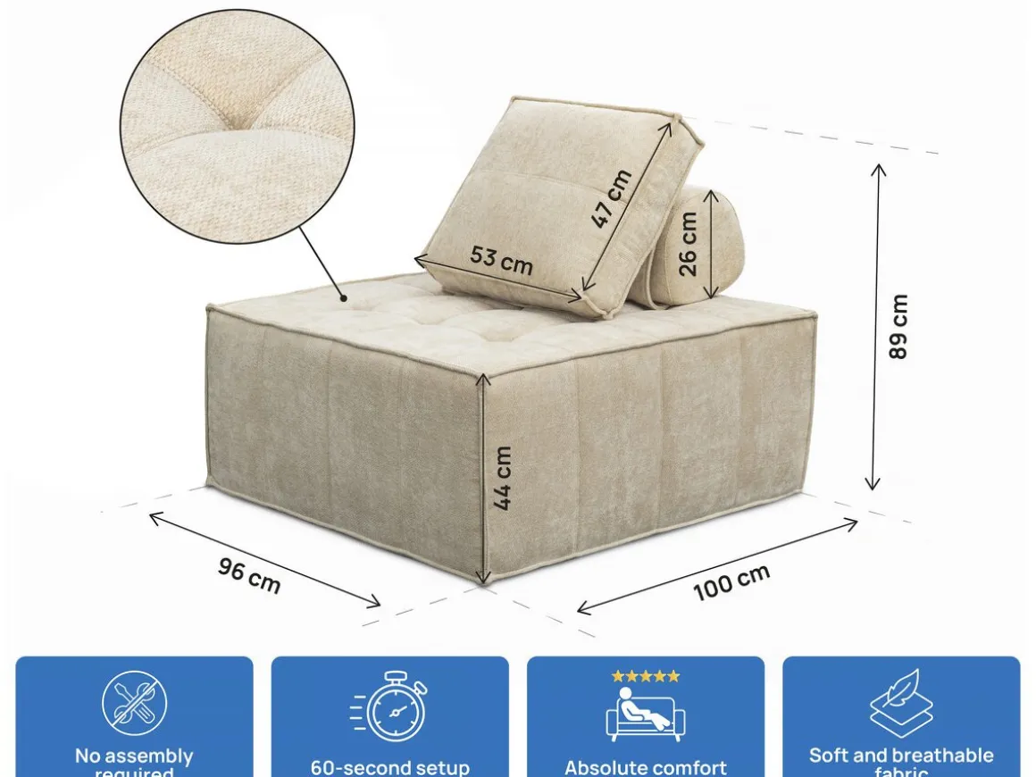 Lot de 2 chauffeuses pour canapé modulables en tissu texturé "Velluto" - Beige