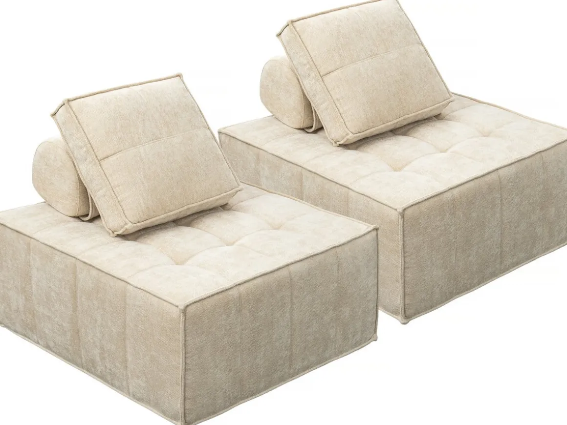 Lot de 2 chauffeuses pour canapé modulables en tissu texturé "Velluto" - Beige