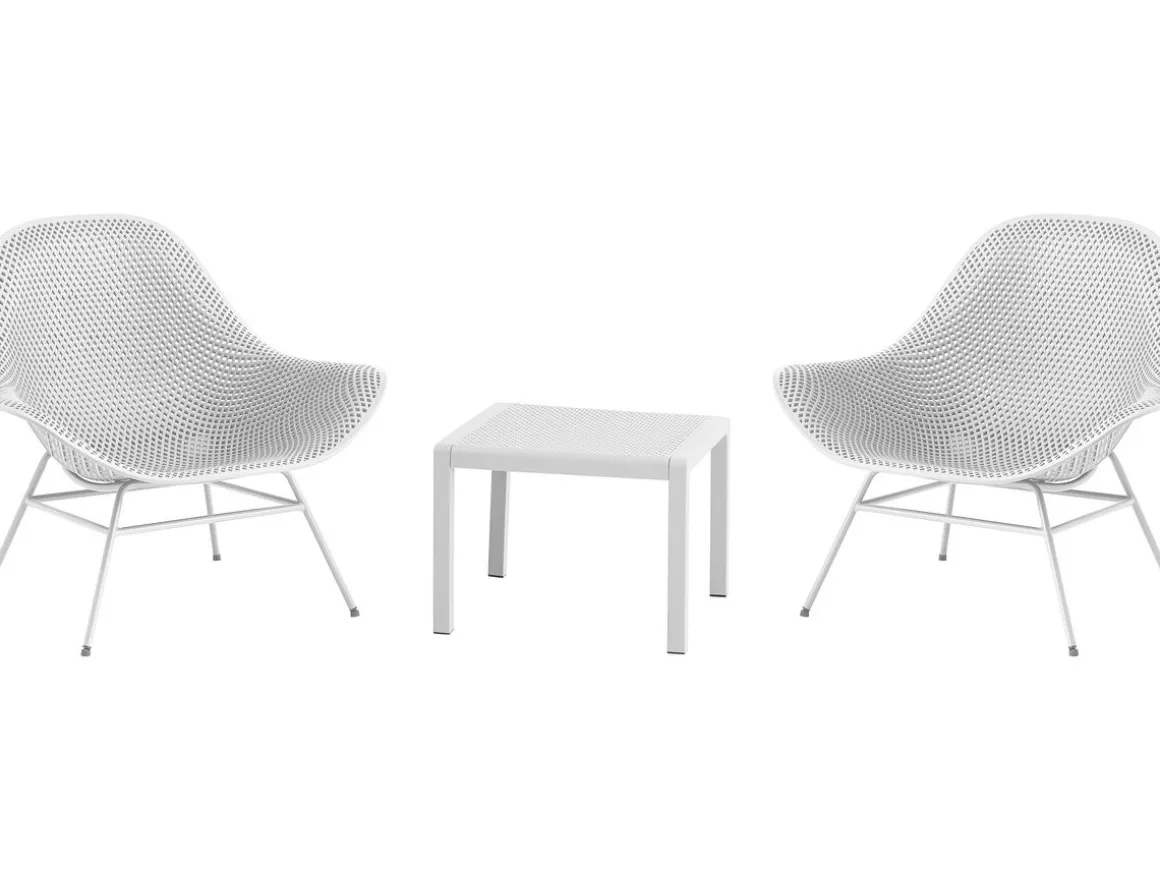 Lot de 2 fauteuils de jardin avec table basse "Soléna" - Blanc