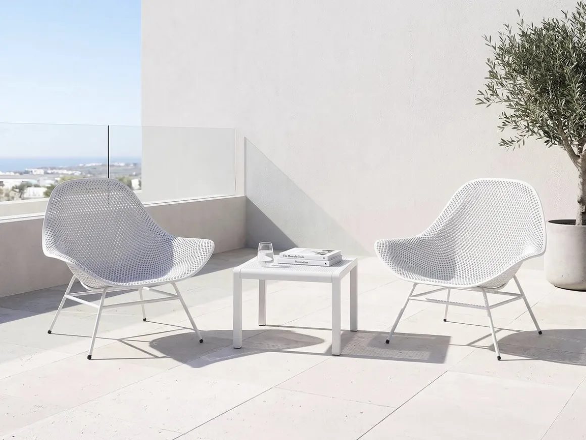 Lot de 2 fauteuils de jardin avec table basse "Soléna" - Blanc