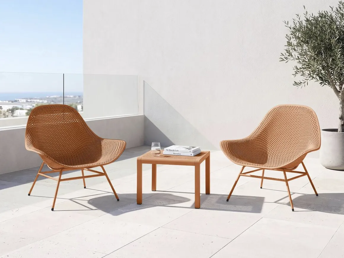 Lot de 2 fauteuils de jardin avec table basse "Soléna" - Orange