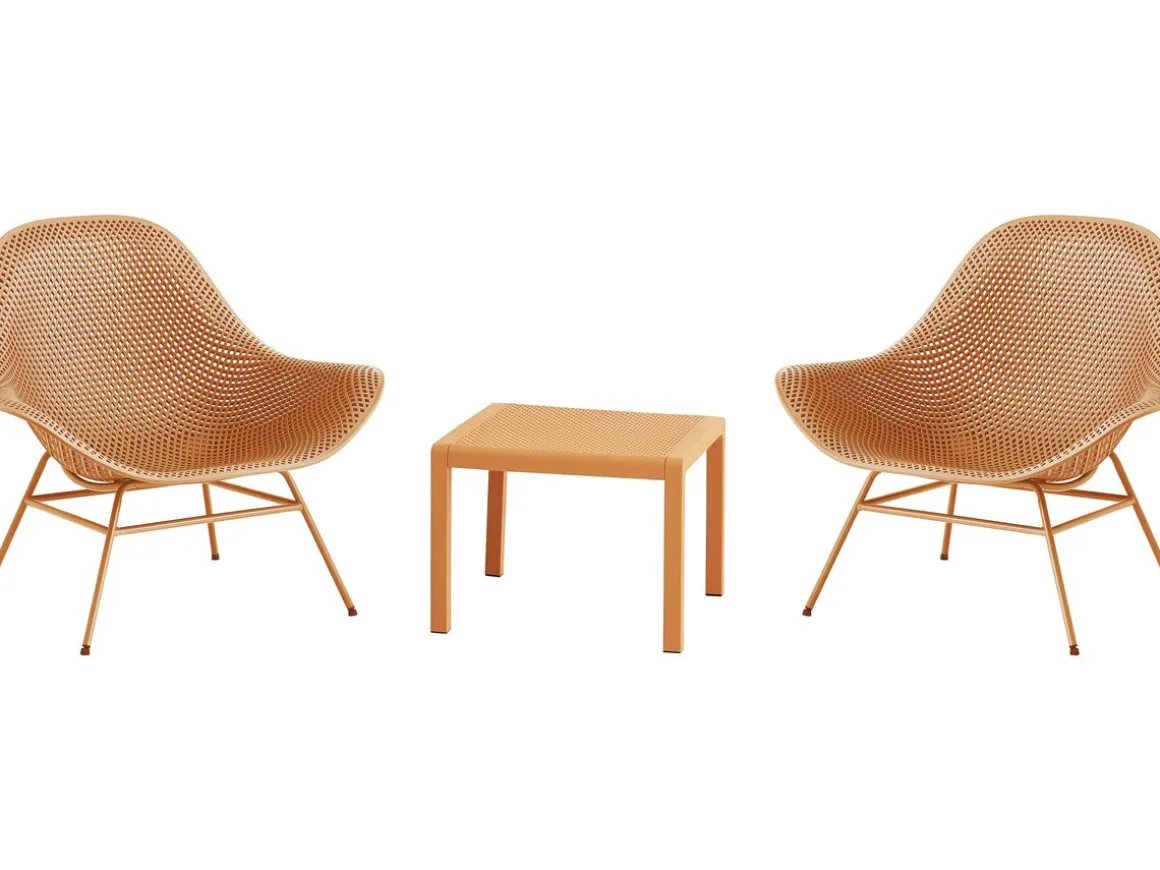 Lot de 2 fauteuils de jardin avec table basse "Soléna" - Orange