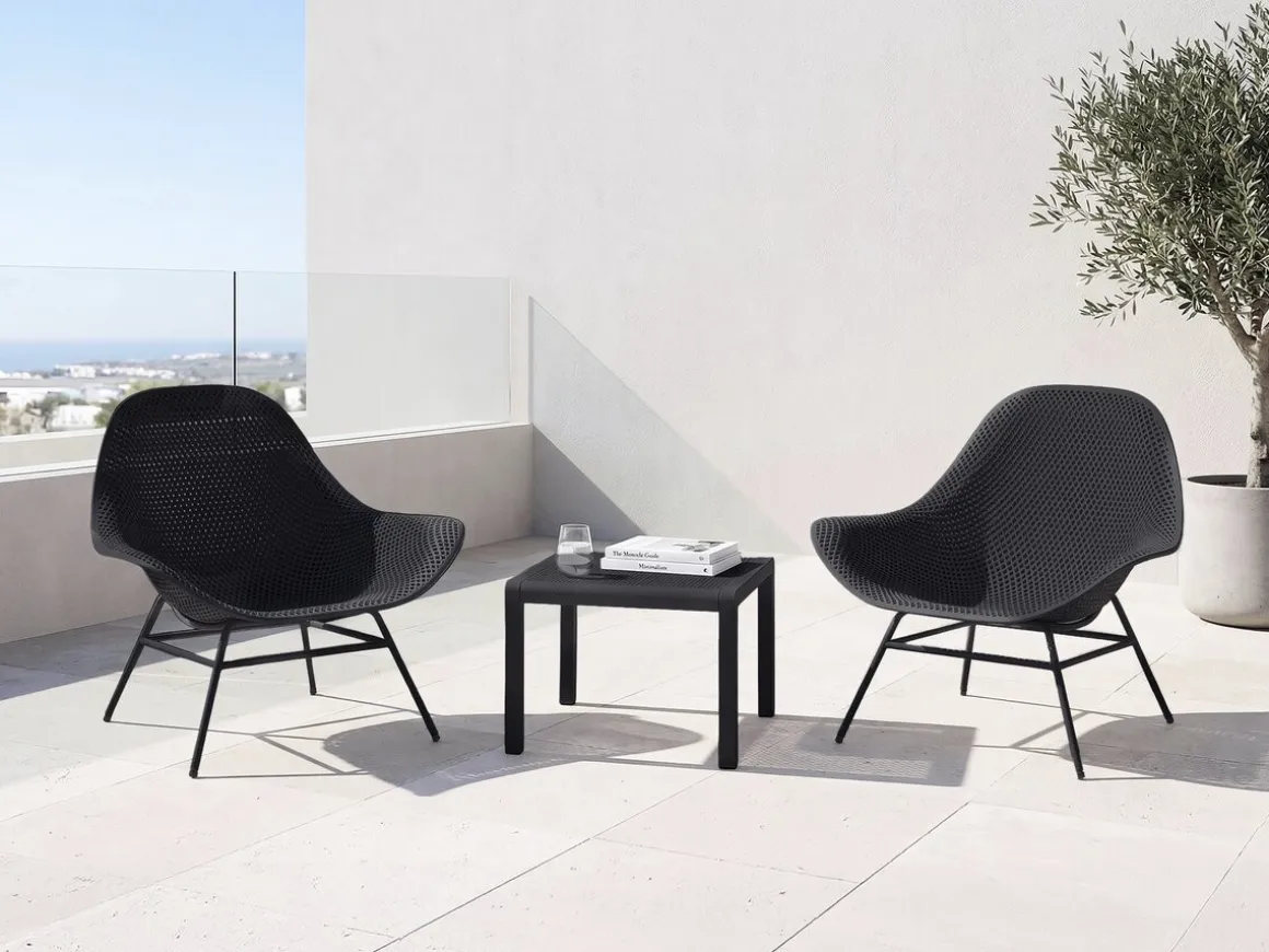 Lot de 2 fauteuils de jardin avec table basse "Soléna" - Noir