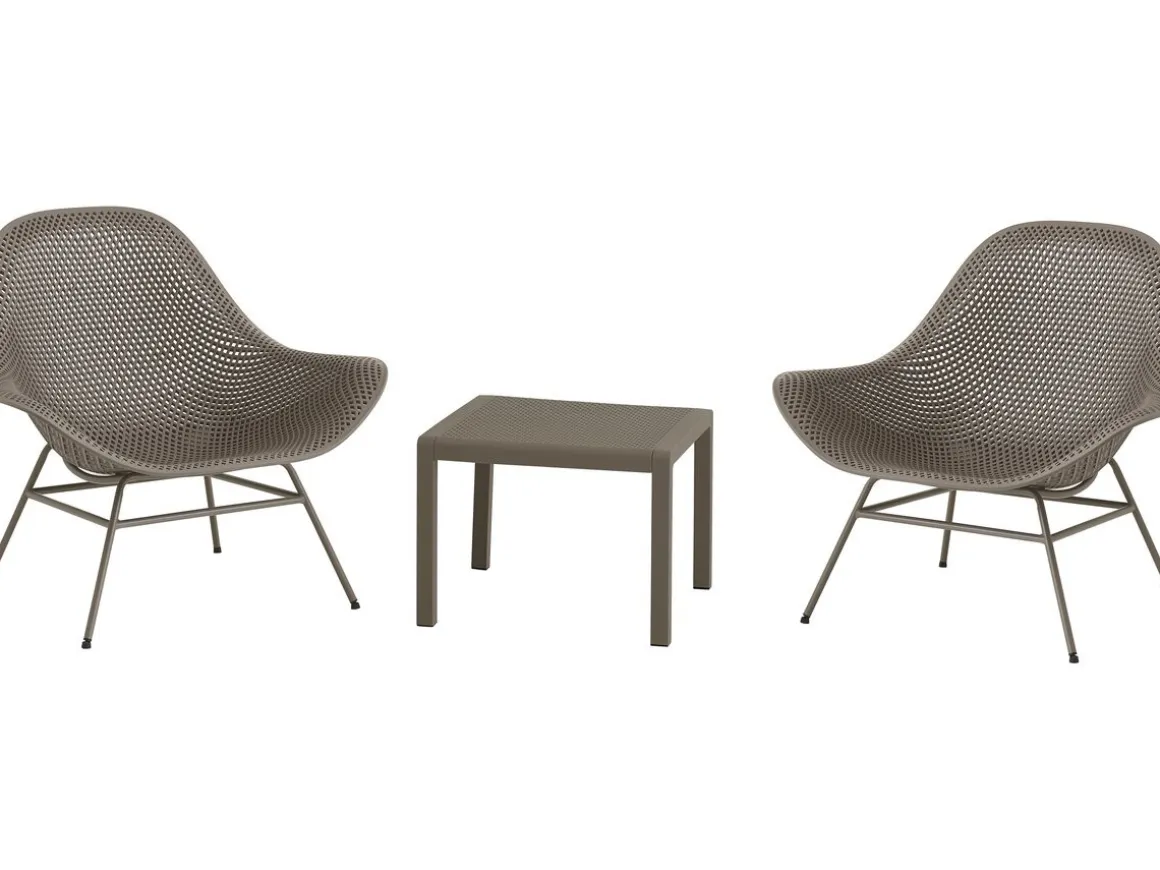 Lot de 2 fauteuils de jardin avec table basse "Soléna" - Taupe