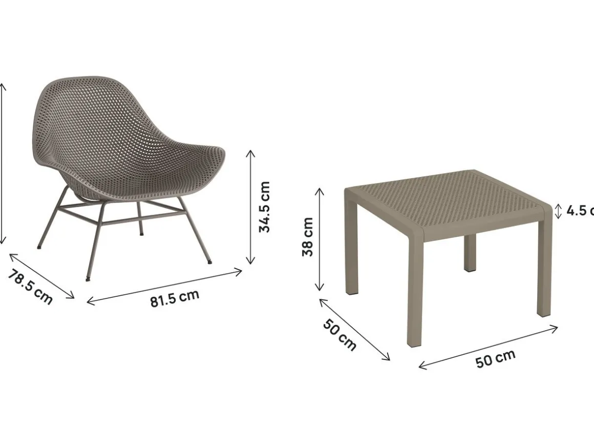 Lot de 2 fauteuils de jardin avec table basse "Soléna" - Taupe