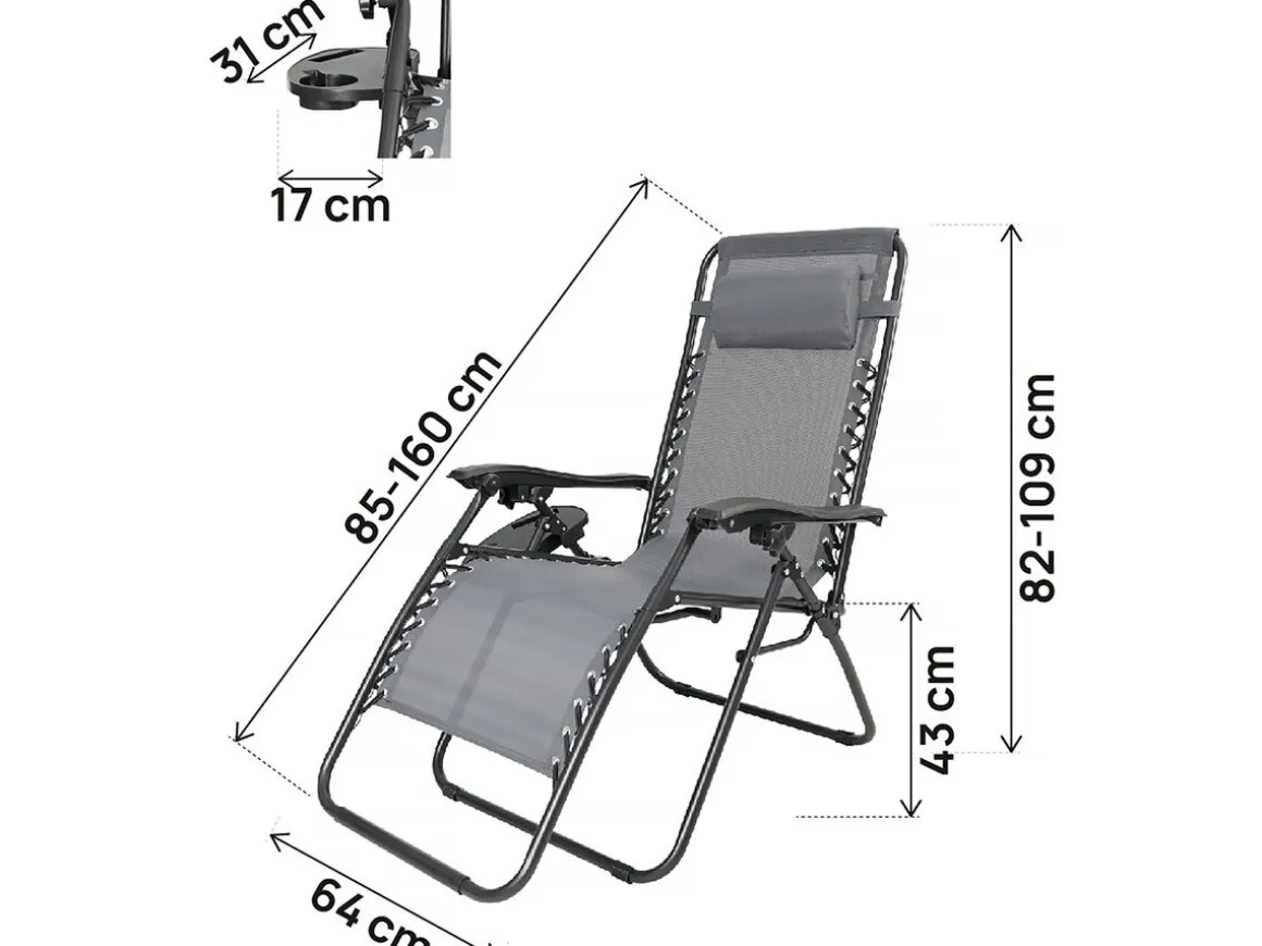 Lot de 2 fauteuils de jardin inclinable zéro gravité "Sintra" - Gris