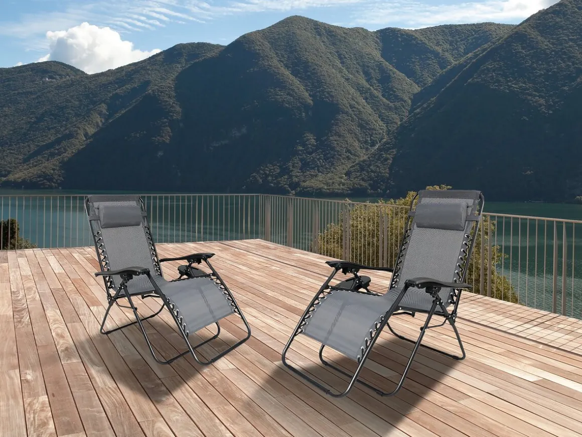 Lot de 2 fauteuils de jardin inclinable zéro gravité "Sintra" - Gris