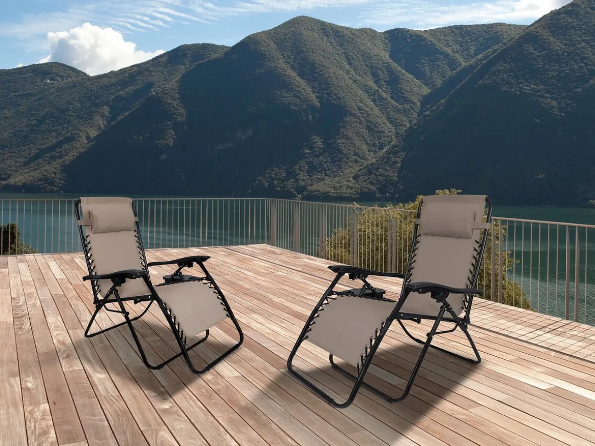 Lot de 2 Fauteuils de jardin inclinable zéro gravité "Sintra" - Taupe