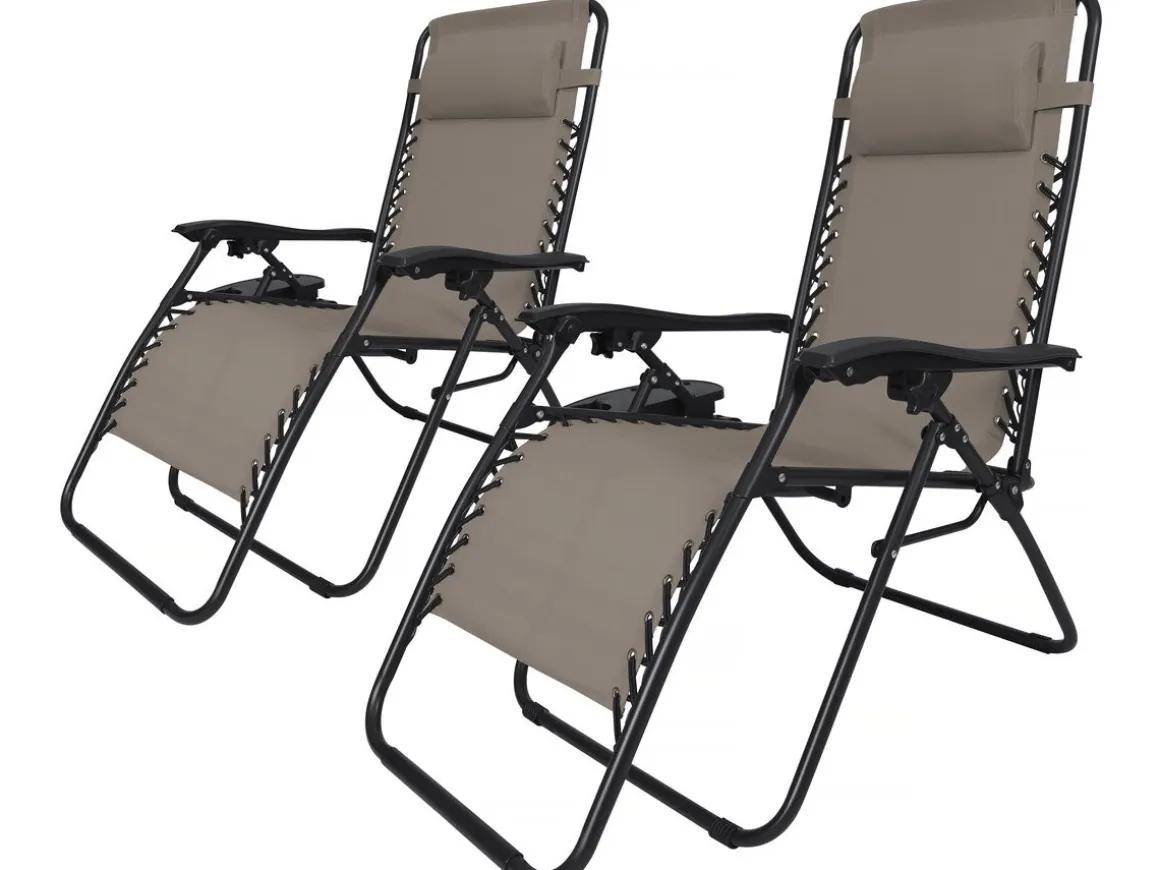 Lot de 2 Fauteuils de jardin inclinable zéro gravité "Sintra" - Taupe