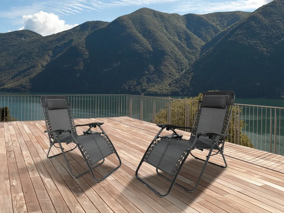 Lot de 2 Fauteuils de jardin inclinable zéro gravité "Sintra" - Noir