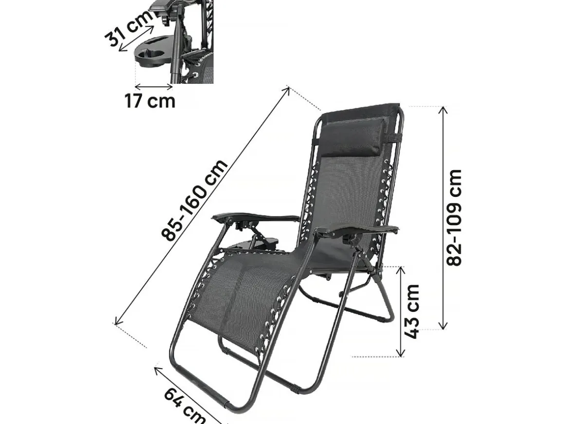 Lot de 2 Fauteuils de jardin inclinable zéro gravité "Sintra" - Noir