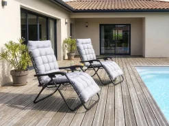 Lot de 2 fauteuils de jardin inclinable zéro gravité avec coussin matelassé 