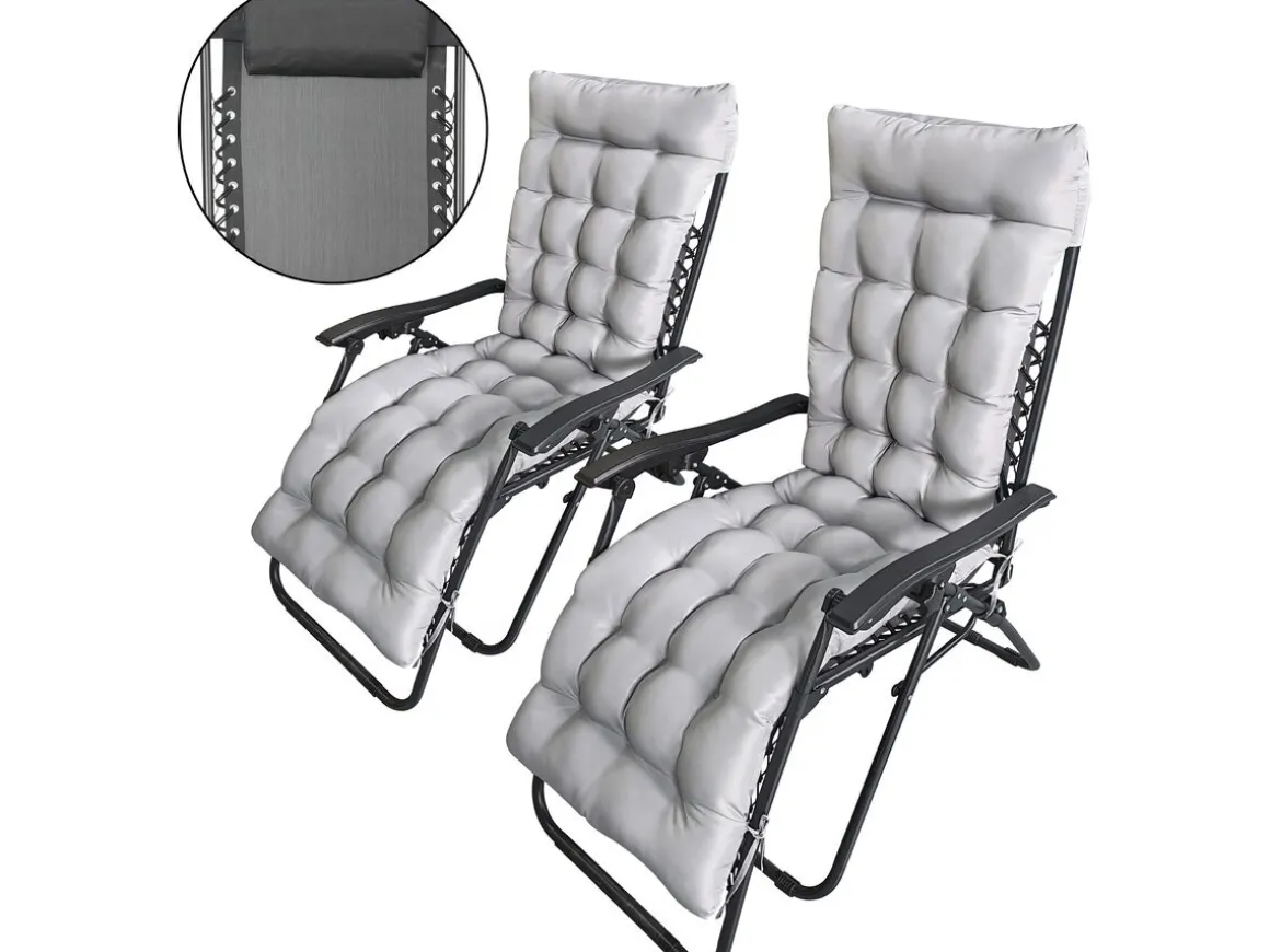 Lot de 2 fauteuils de jardin inclinable zéro gravité avec coussin matelassé "Sintra" - Noir