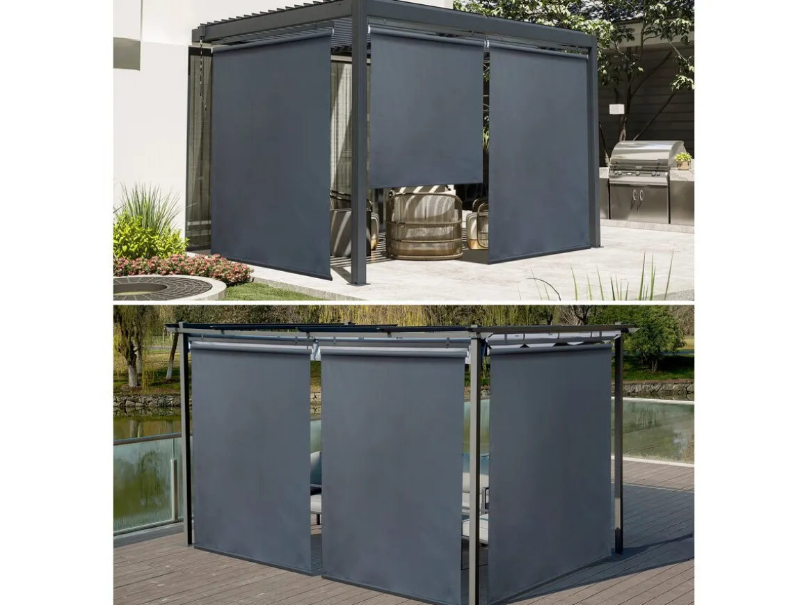 Lot de 3 stores rétractables pergola - 124 x 225 cm - Gris anthracite