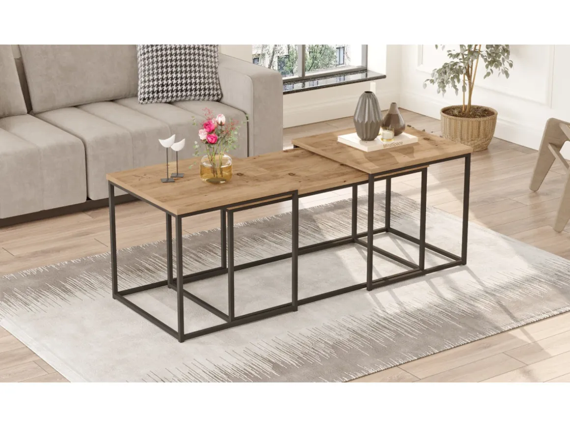 Lot de 3 tables basse en bois "VG9" - 90 x 45 x 44 cm - Pin Atlantique