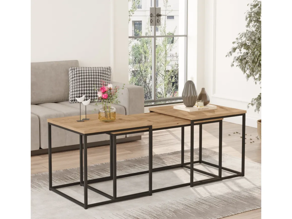 Lot de 3 tables basse en bois "VG9" - 90 x 45 x 44 cm - Pin Atlantique