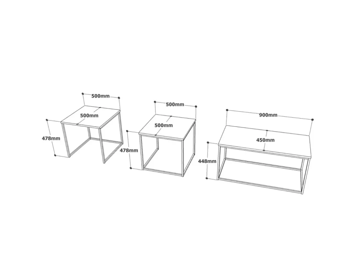 Lot de 3 tables basse en bois "VG9" - 90 x 45 x 44 cm - Pin Atlantique