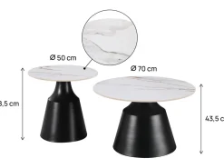 Lot de 2 tables basses gigognes en céramique "Vulca" - 70 x 70 x 43 cm - Blanc