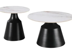 Lot de 2 tables basses gigognes en céramique "Vulca" - 70 x 70 x 43 cm - Blanc