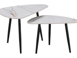 Lot de 2 tables basses gigognes en céramique "Terra" - 49 x 79 x 56 cm - Blanc