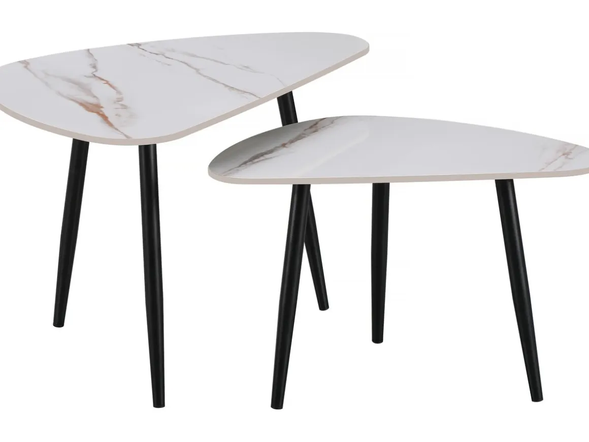 Lot de 2 tables basses gigognes en céramique "Terra" - 49 x 79 x 56 cm - Blanc