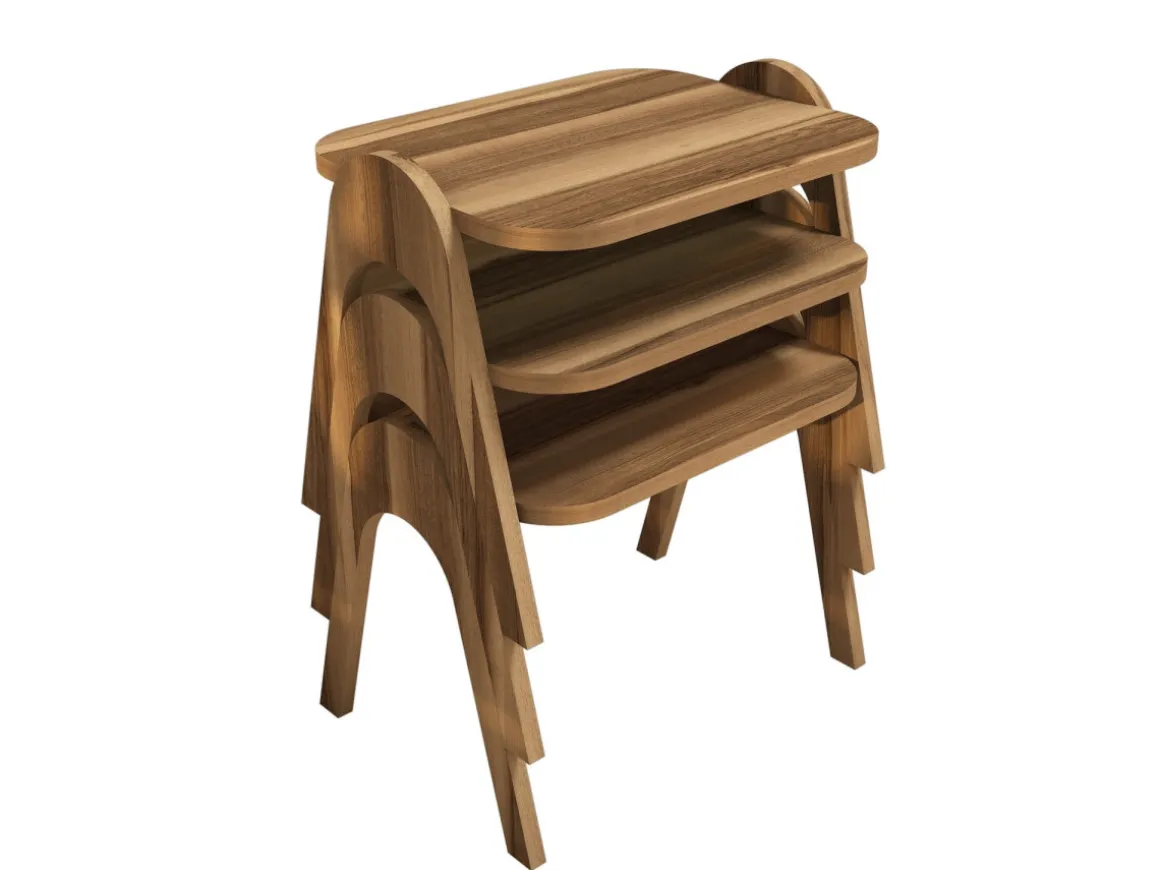Lot de 3 tables basses gigognes en bois "Paris" - 48 x 35 x 72 cm - Marron